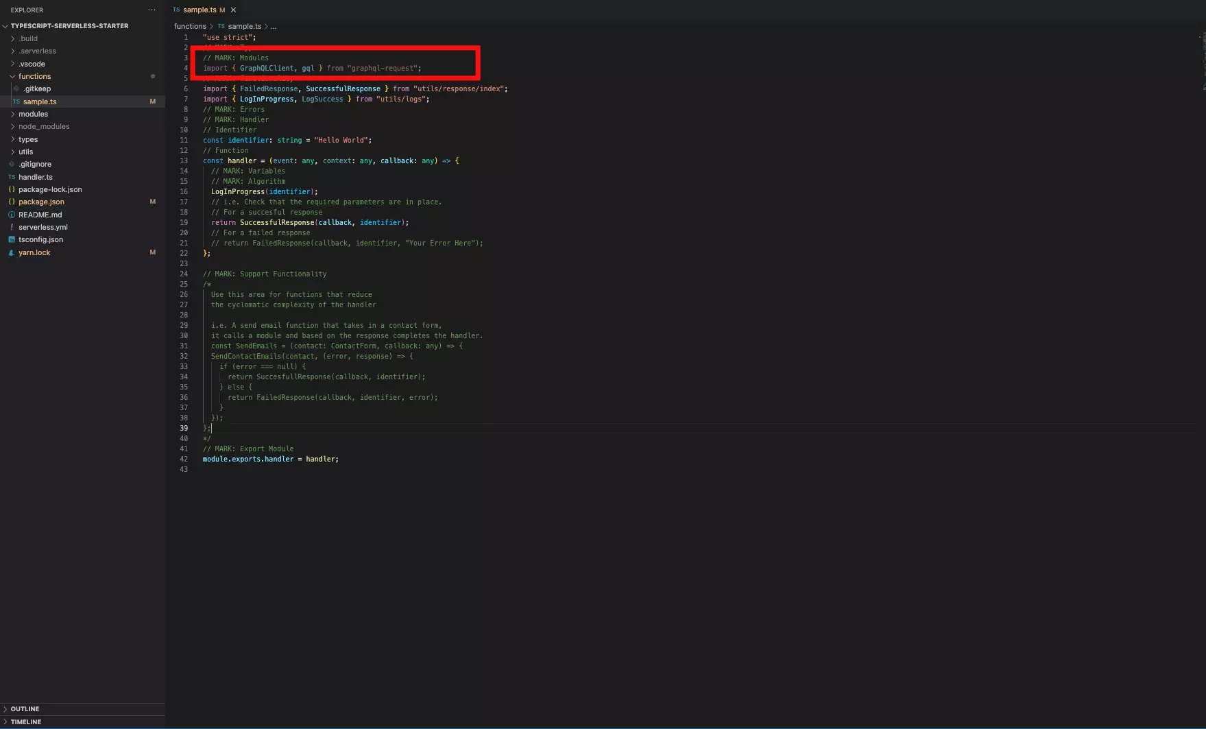 A screenshot of VSCode showing you how to import the module.
