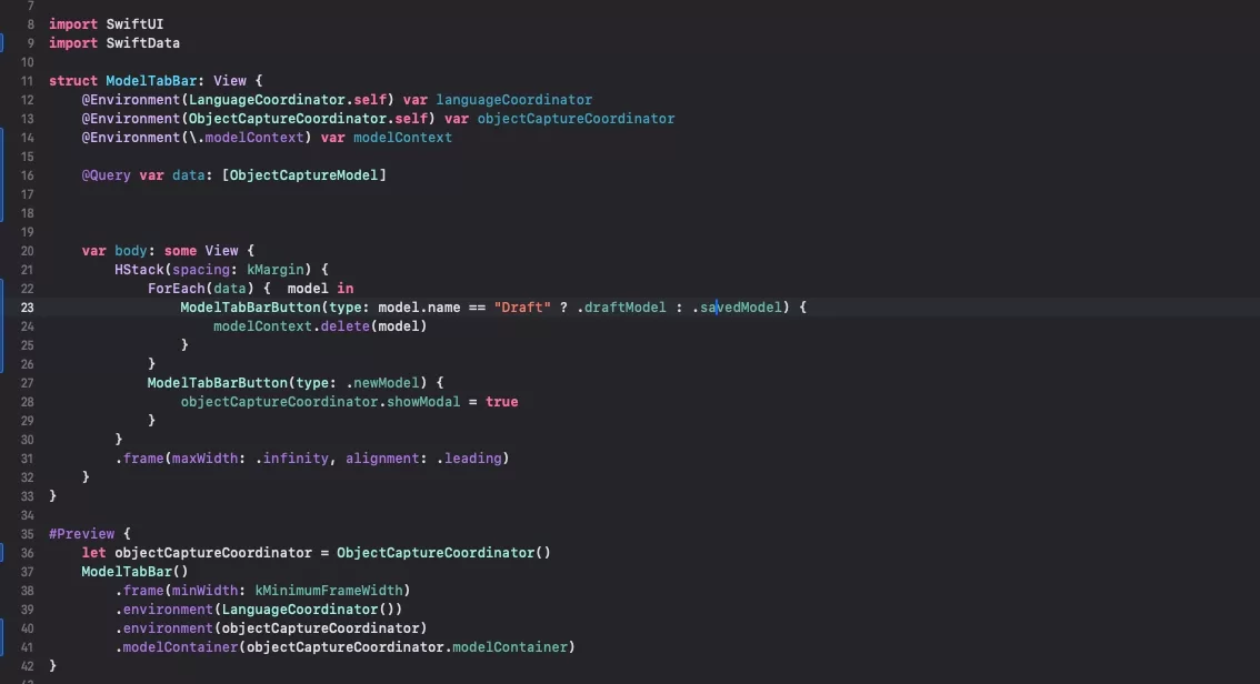 A screenshot of XCode showing how to use the container within a View.