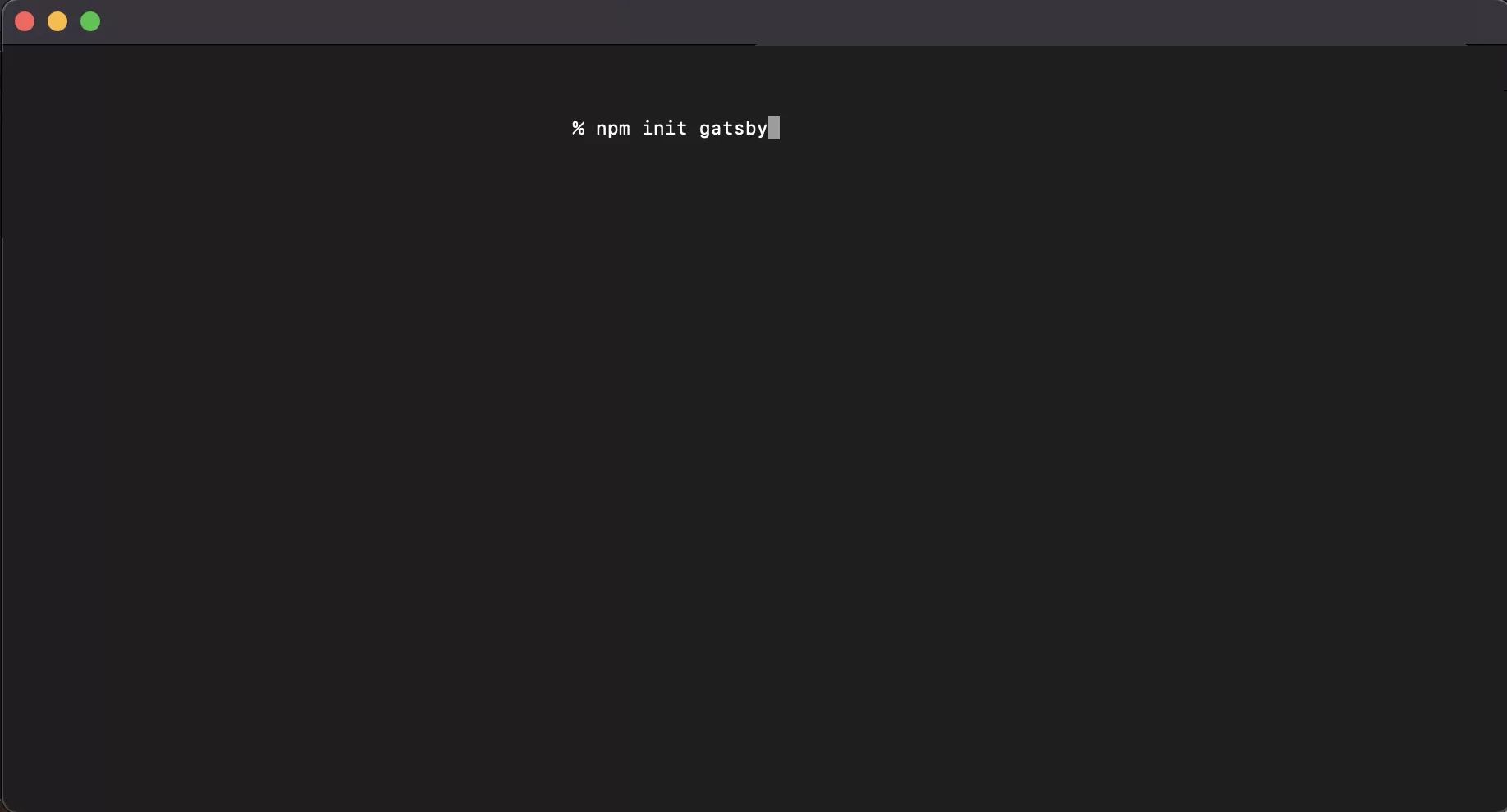 A screenshot of terminal letting you know how to initialize a new gatsby starter project