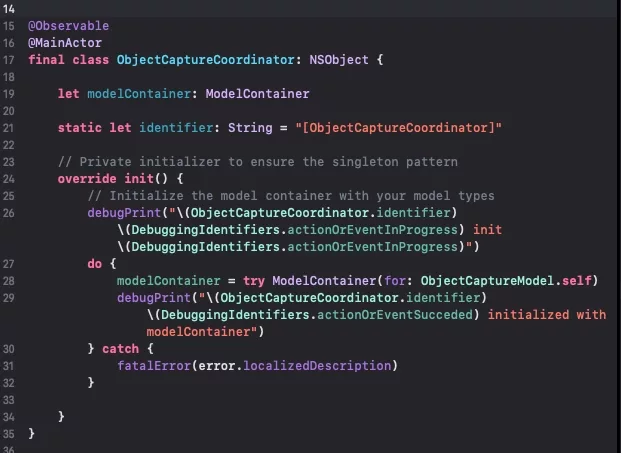 A screenshot of XCode showing the code for the initializer.