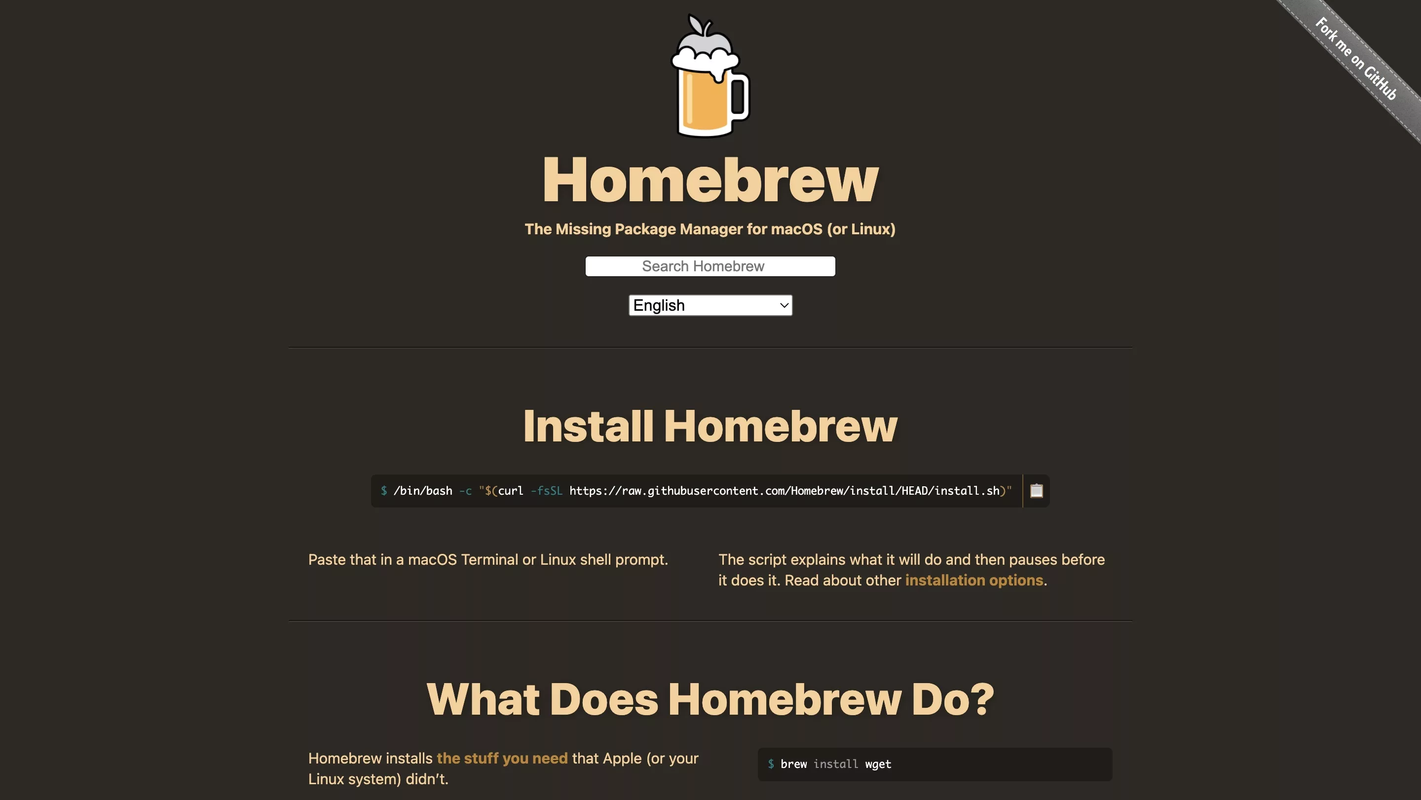 A screenshot of the Homebrew website.