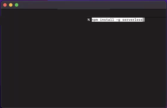 A screenshot of Terminal showing you how to install Serverless through node package manager (npm).