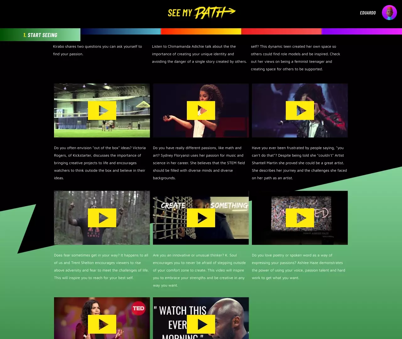 The See My Path START SEEING page.