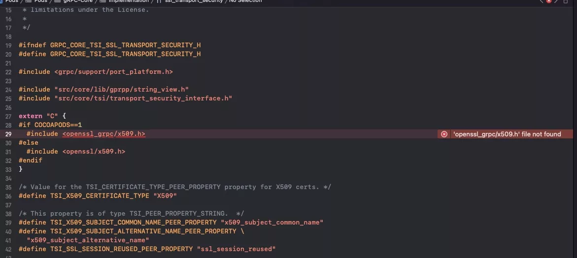 The Open SSL error that we encountered when trying to build the MacOS App