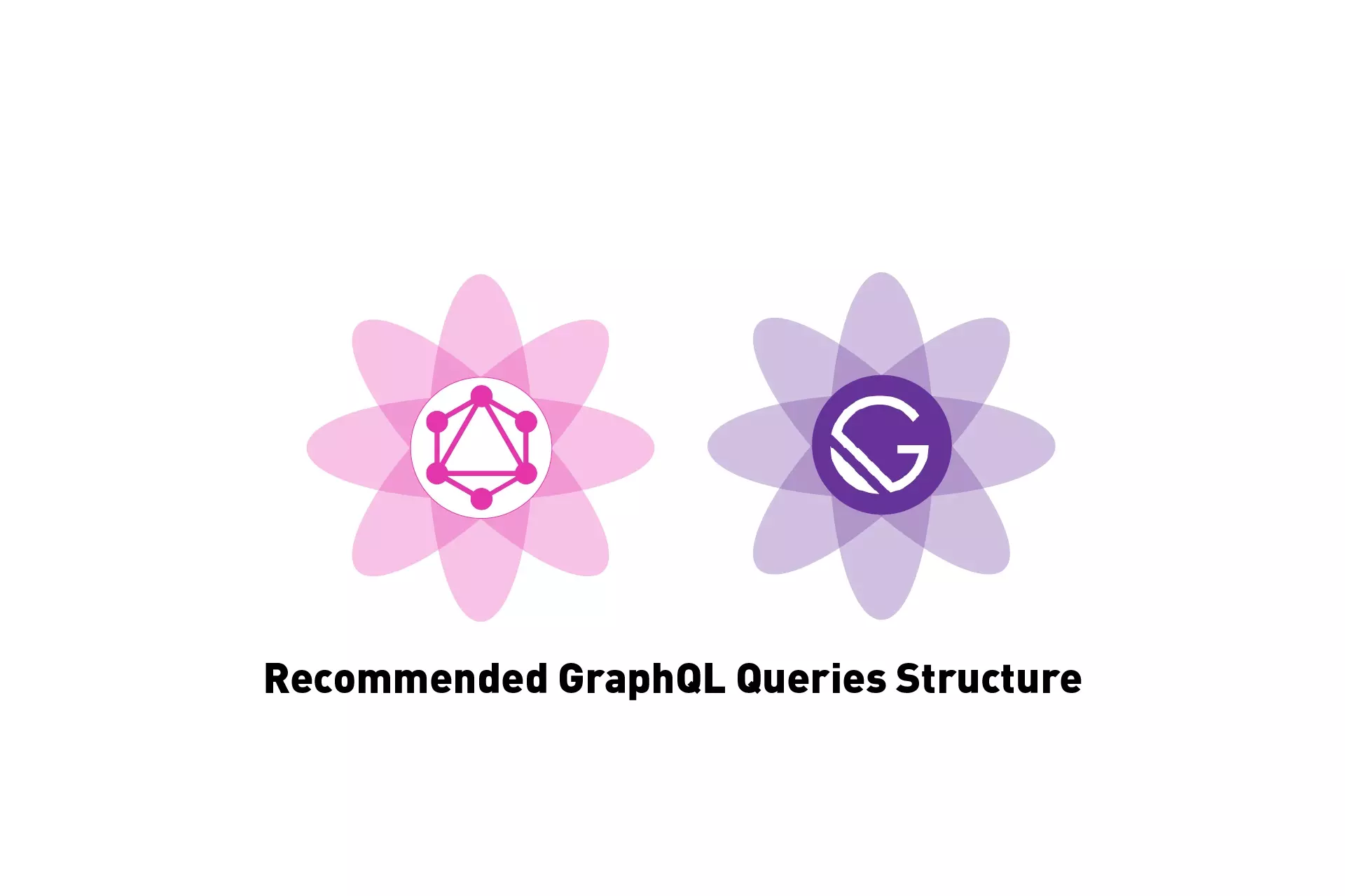 Two flowers that represent GraphQL and Gatsby side by side. Beneath them sits the text "Recommended GraphQL Queries Structure".