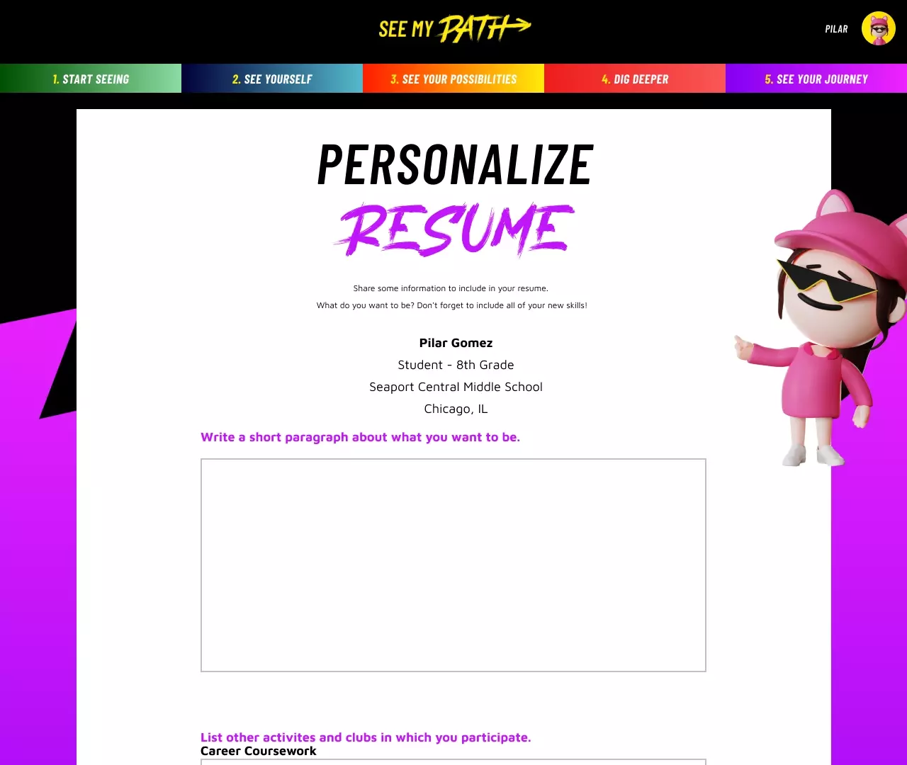 A See my Path Personalize Resume page.