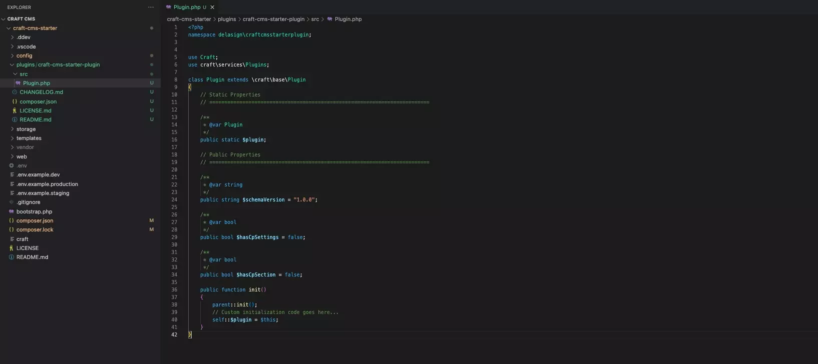 Sample code of our Plugin.php in VSCode.