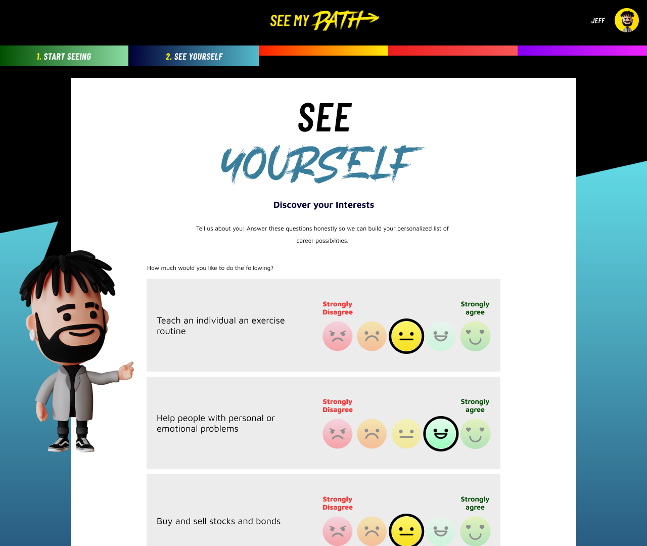 A See My Path's SEE YOURSELF questionnaire page.