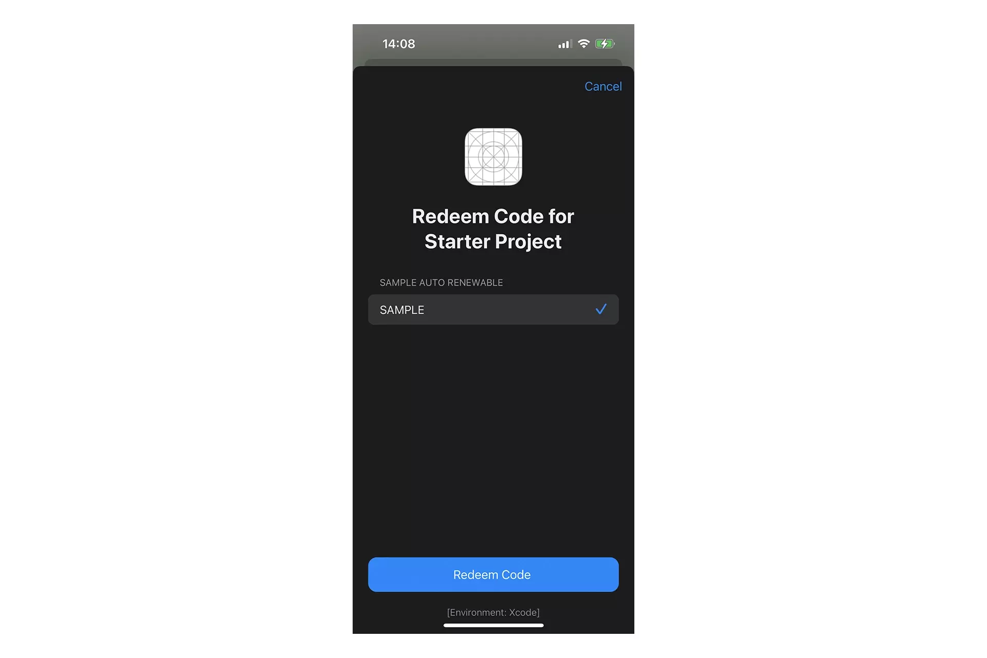 A screenshot of the Redeem Custom Offer Code screen in iOS.