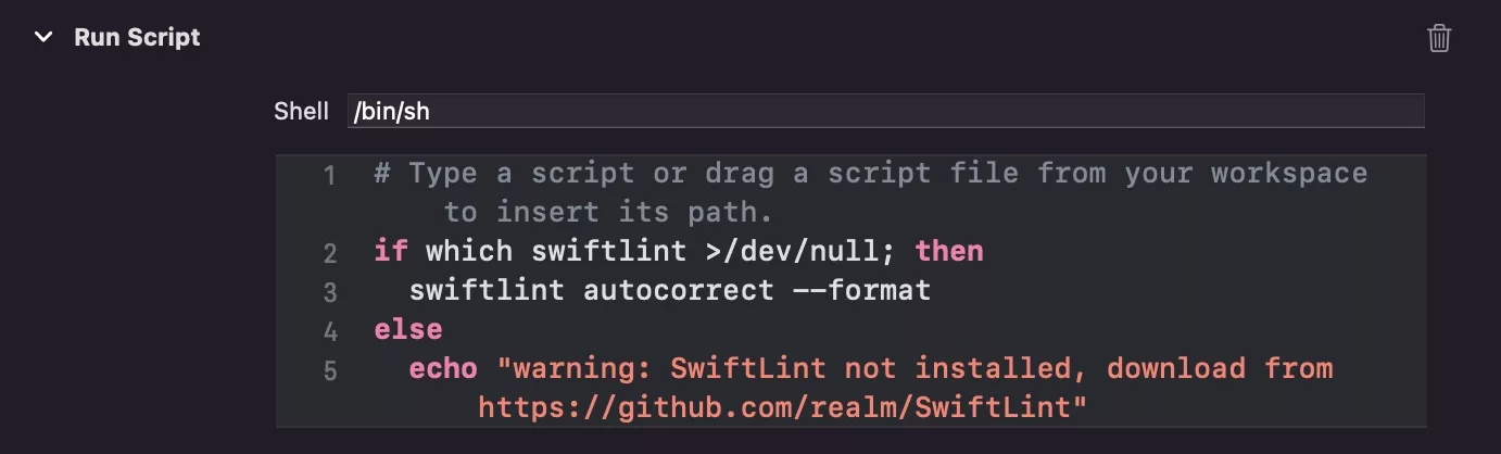 Our chosen Run Script code.