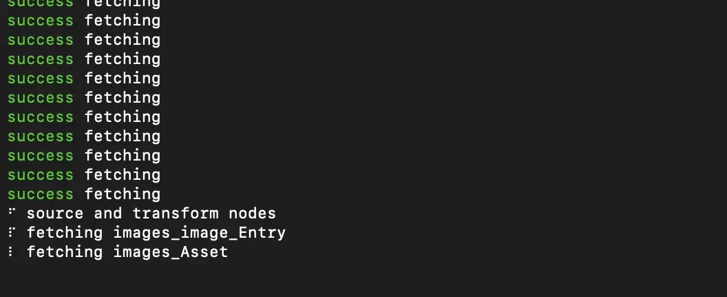 A screenshot of Terminal showing how Gatsby fetches the schema for the GraphQL.