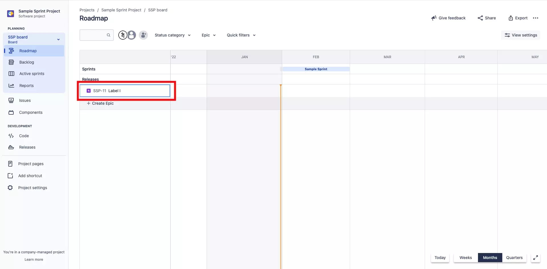 On the Roadmap JIRA screen, select the Epic which you wish to change the colors from. These are found on the left side of the screen.