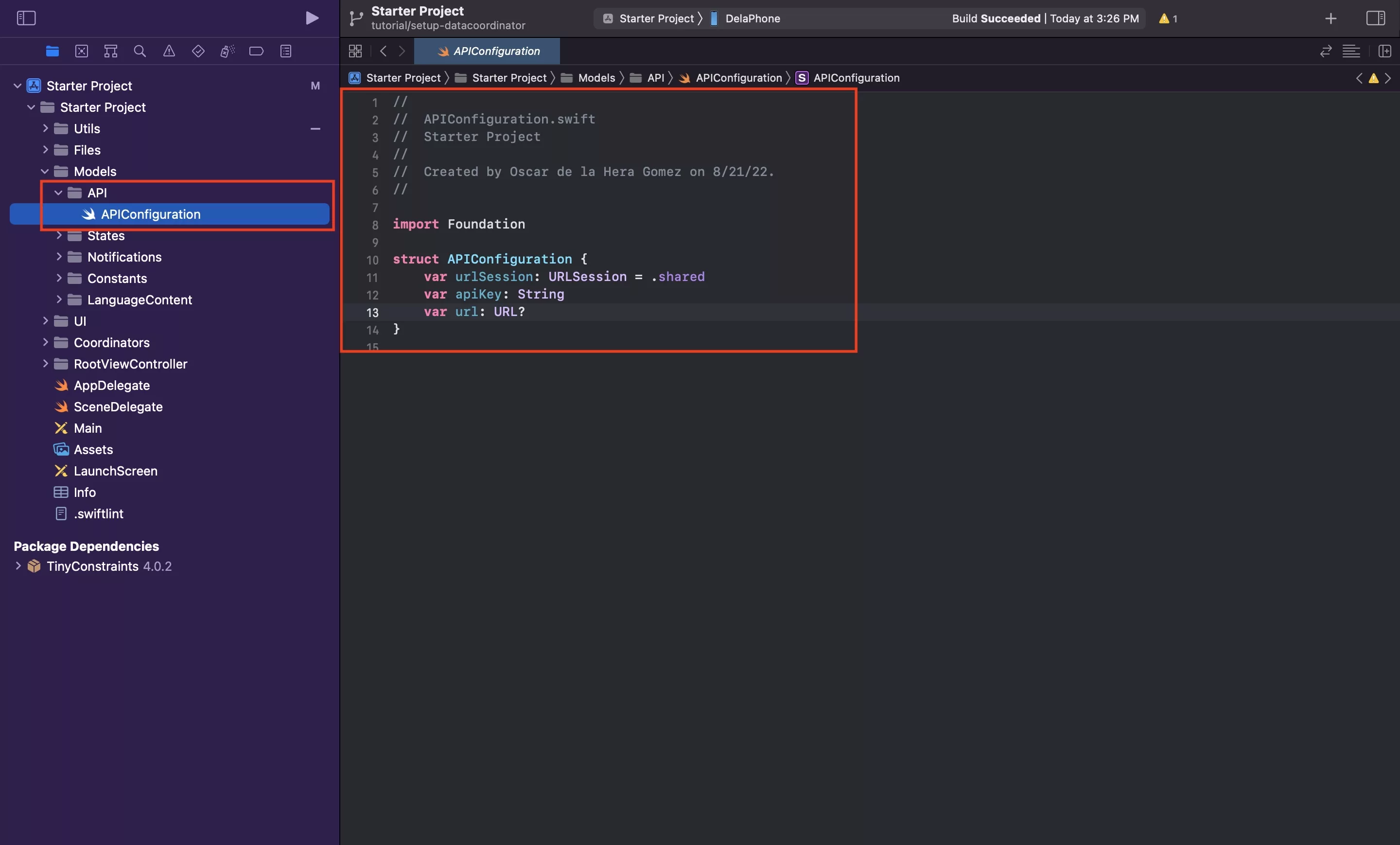 A screenshot showing you the code of the API Configuration model.
