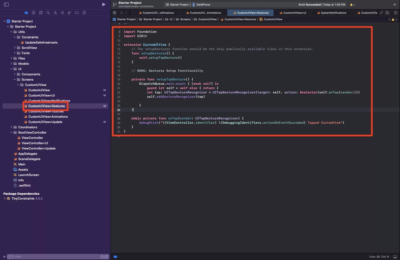 A screenshot showing you how to add a tap gesture.