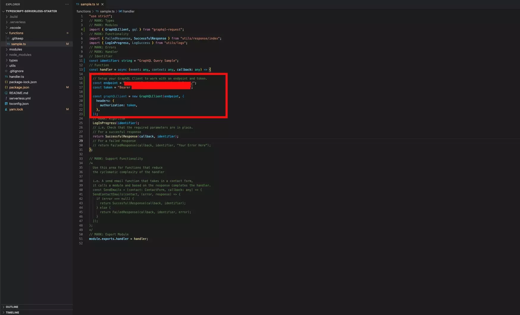 A screenshot of VSCode showing how we setup our GraphQL Client. Sample code available below.