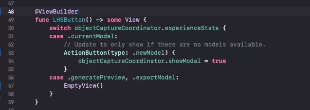 A screenshot of the solution that uses a @ViewBuilder parameter attribute which removes all the return statements.
