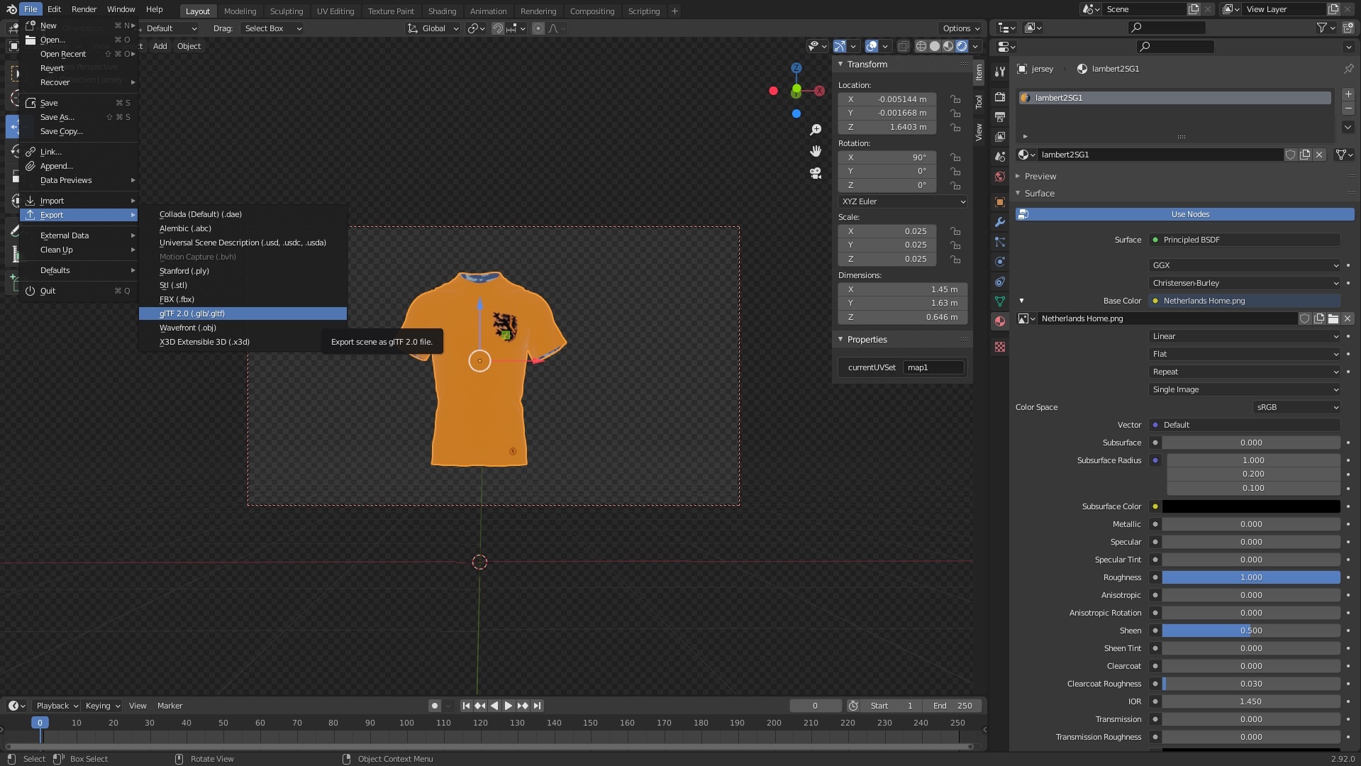 How to export the file as a GLB on Blender.
