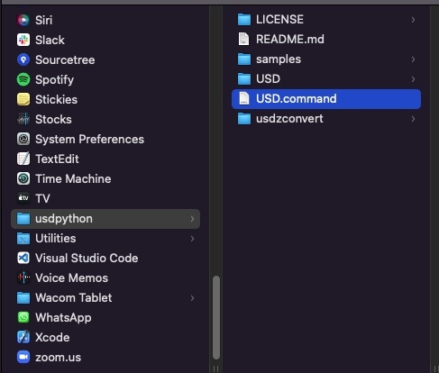 Navigate to USDPython and double click on USD.command.