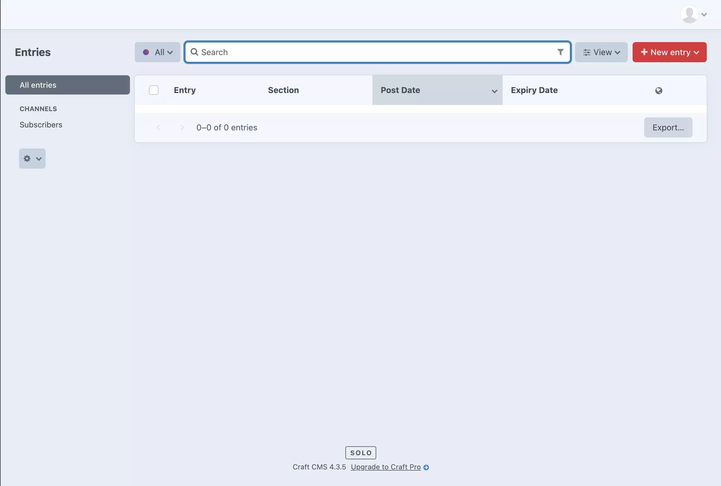 A screenshot of the Craft CMS entries screen with the "Subscribers" channel under the channel label on the left side of the screen.