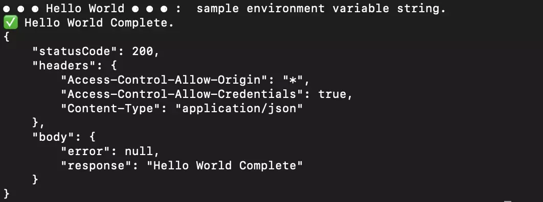 A screenshot of Terminal showing the logged environment variable which was coded in the prior step.