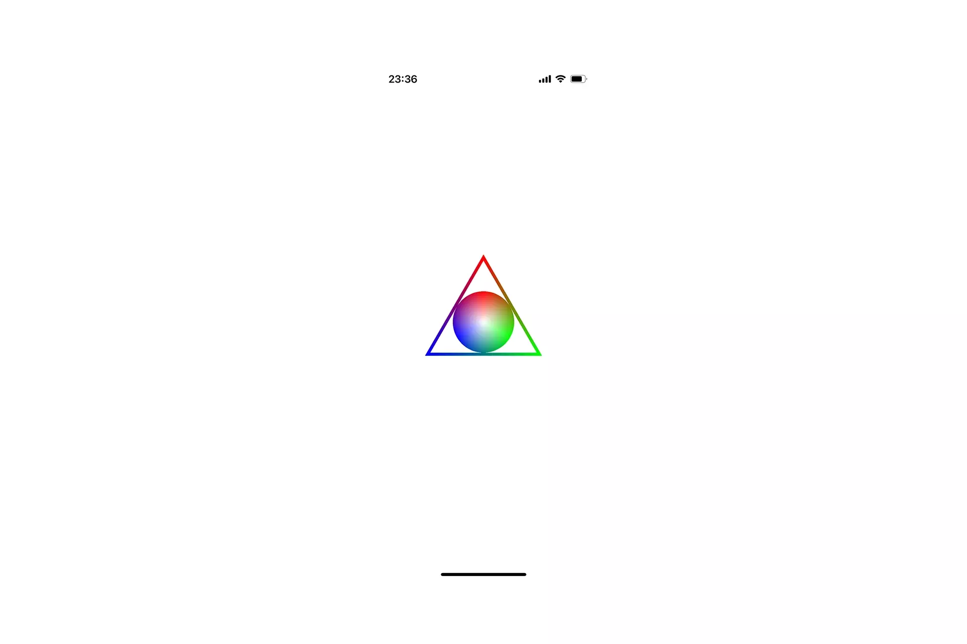 A screenshot showing an iPhone that demonstrates the the MTKView now has has a clear background. If you do not set the clear color property it will always be black. If you do not set the isOpaque property to false, you will not be able to achieve transparency.