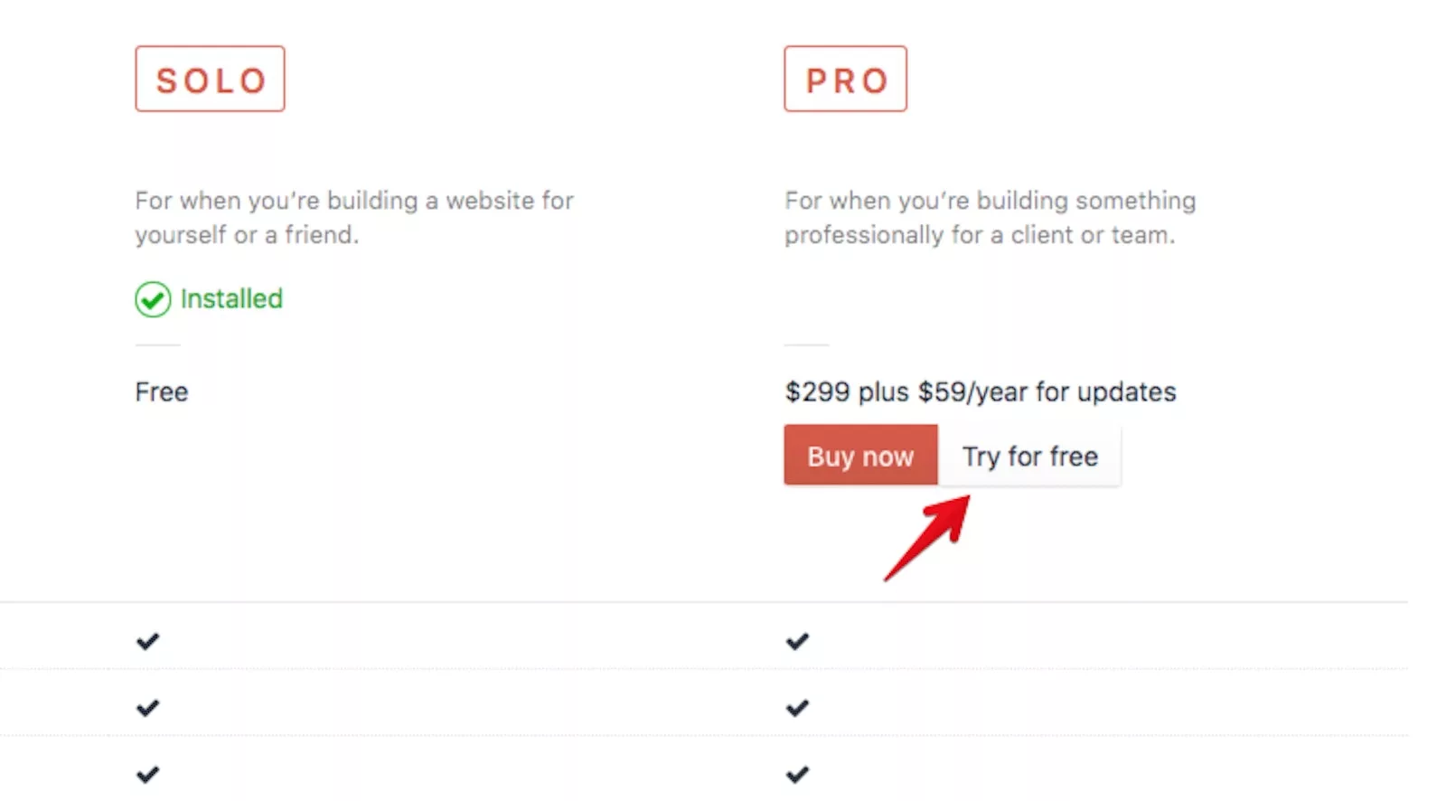 A screenshot provided by craft demonstrating how to try Craft Pro for free.