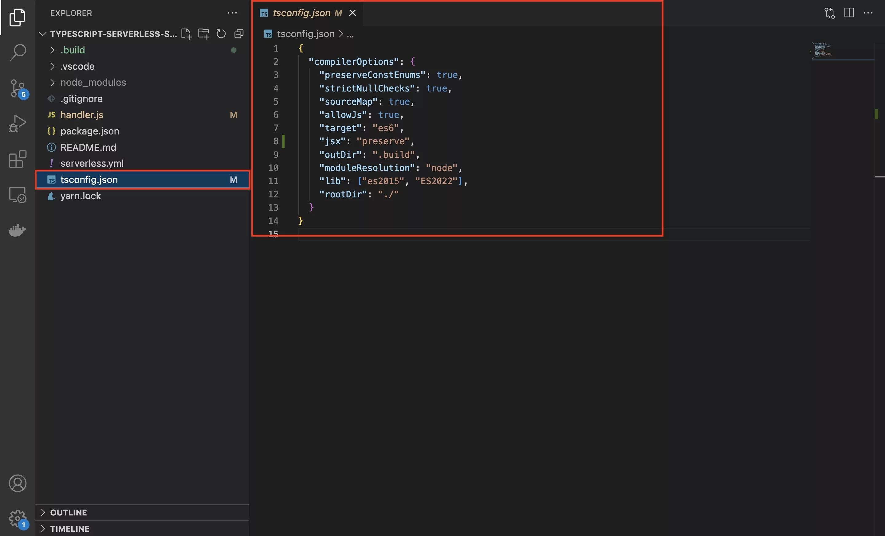 A screenshot of how we added the tsconfig.json file to our project in Visual Studio Code (VSCode).