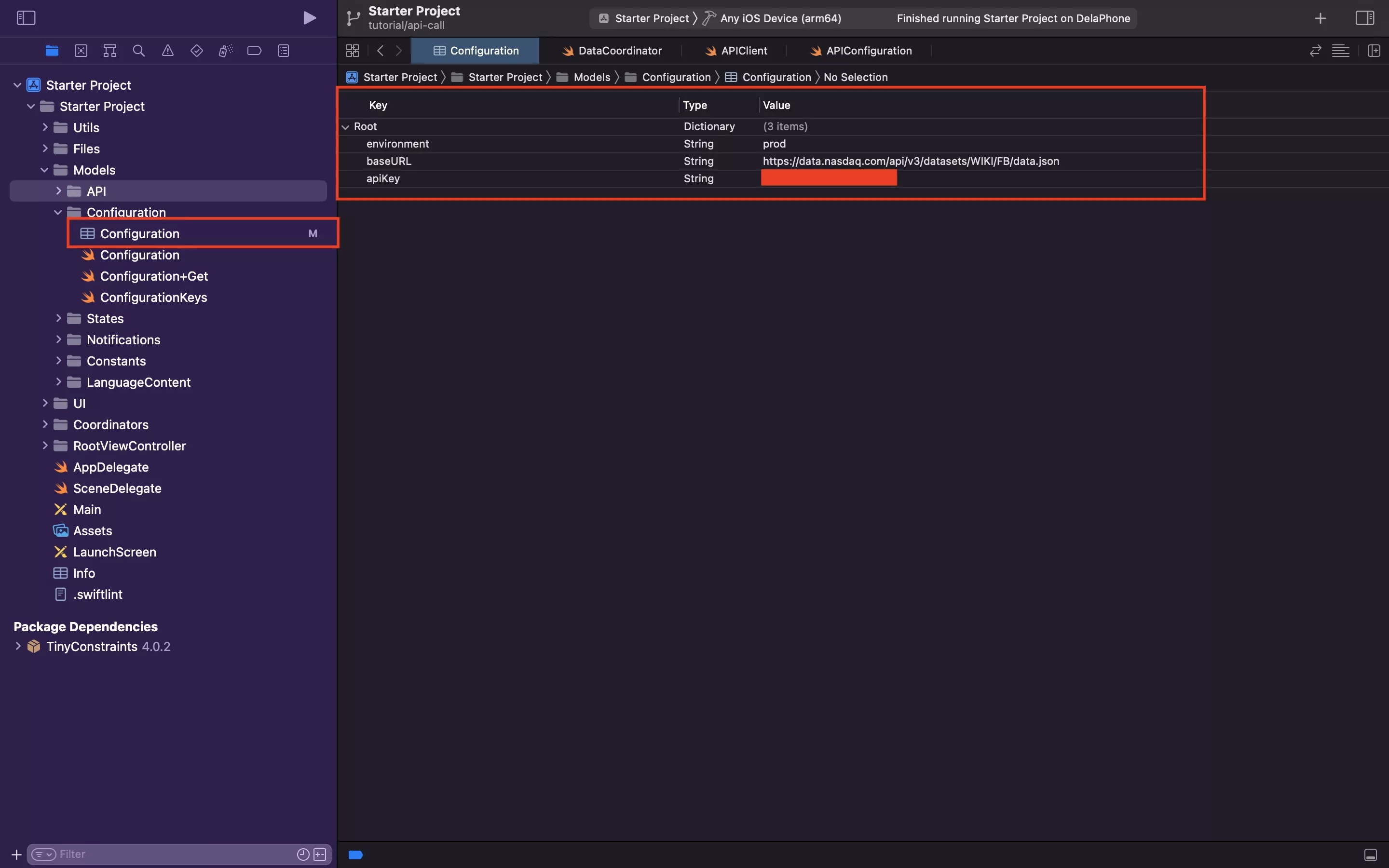 A screenshot of an updated configuration.plist.