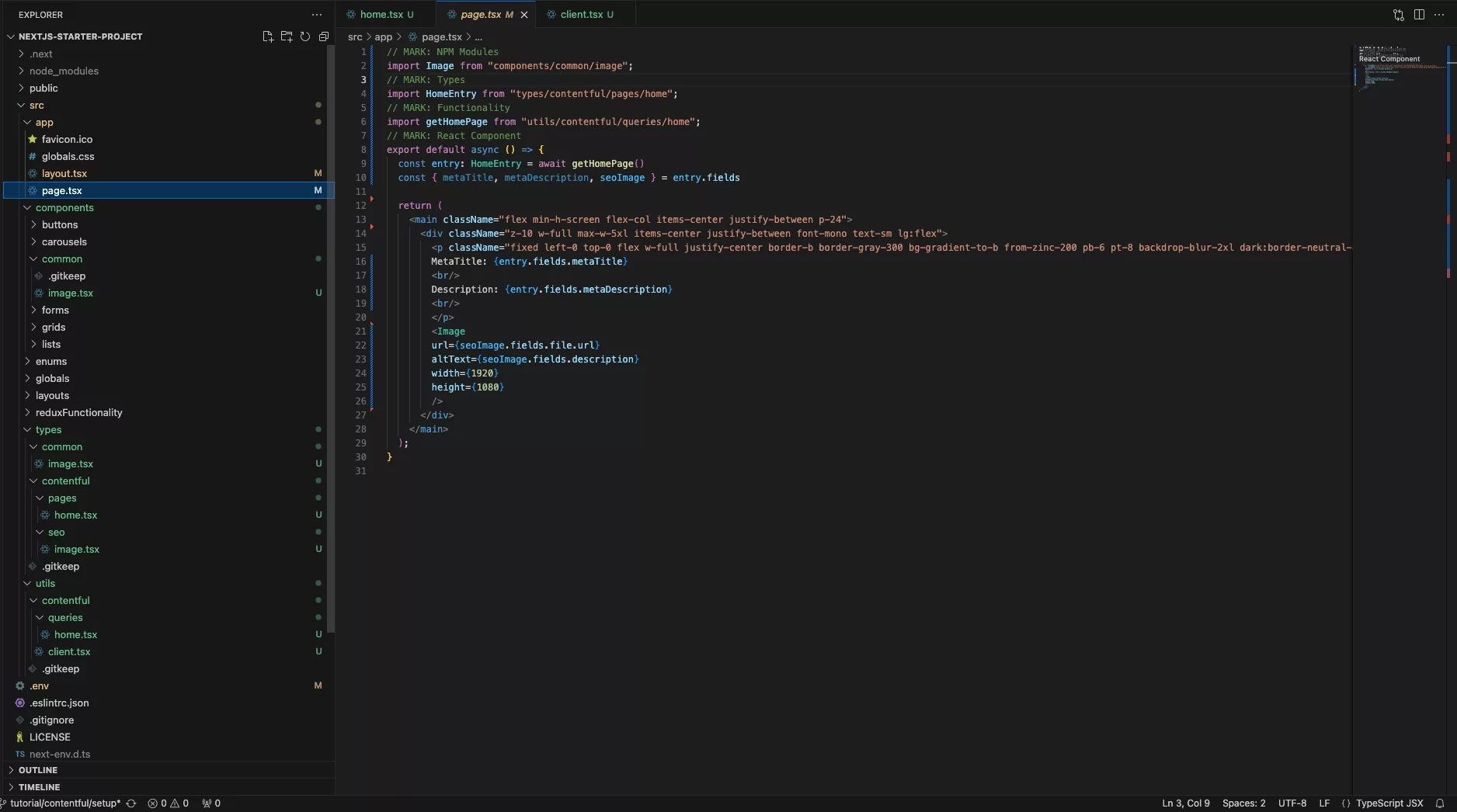 A screenshot of VSCode showing how we updated the page to handle a Contentful query.