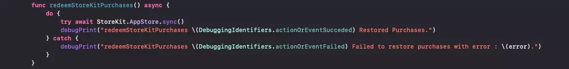 A screenshot of Xcode showing the code snippet that’s available below.