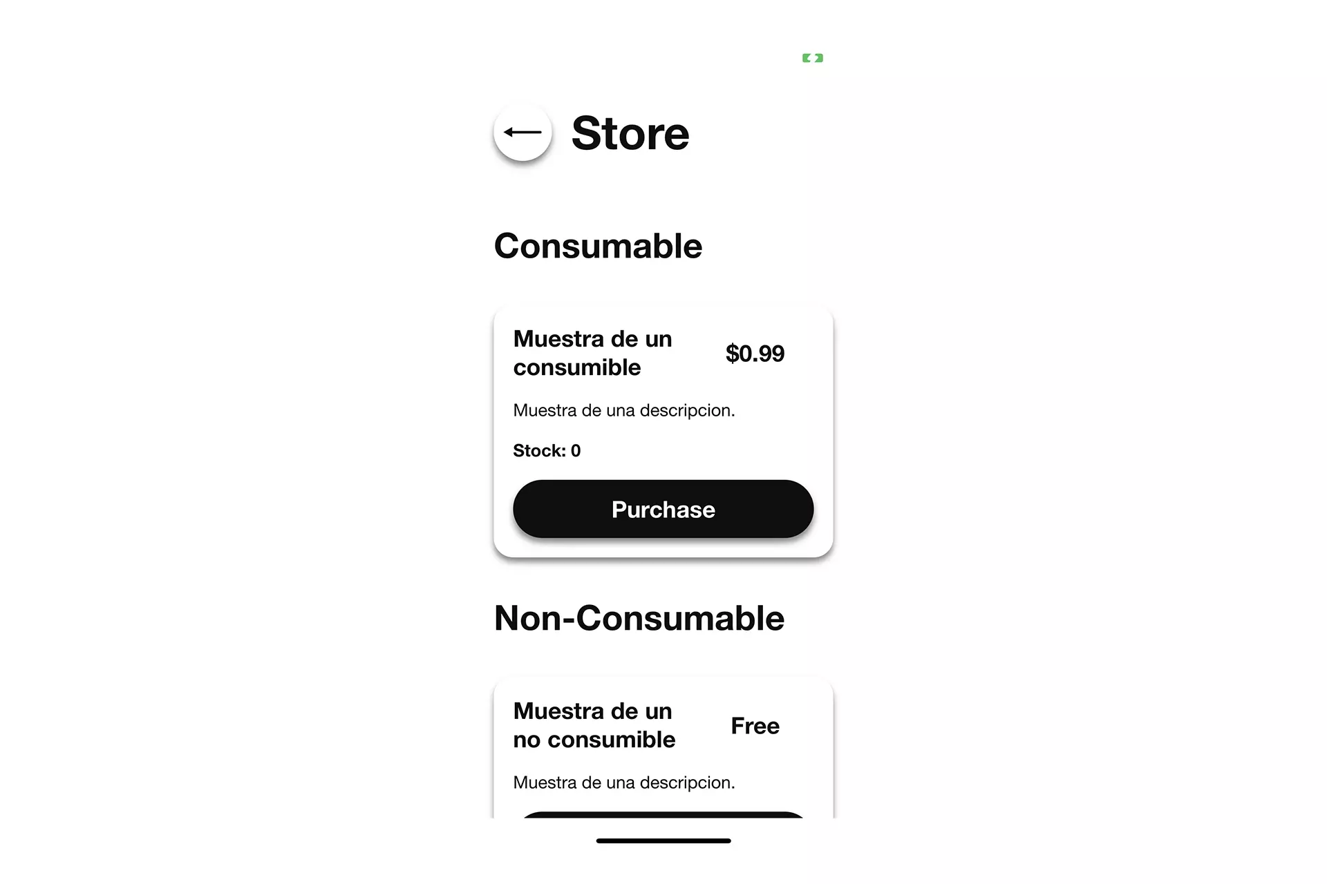 A screenshot of an iOS app showing the StoreKit localizations for Spanish (Spain).