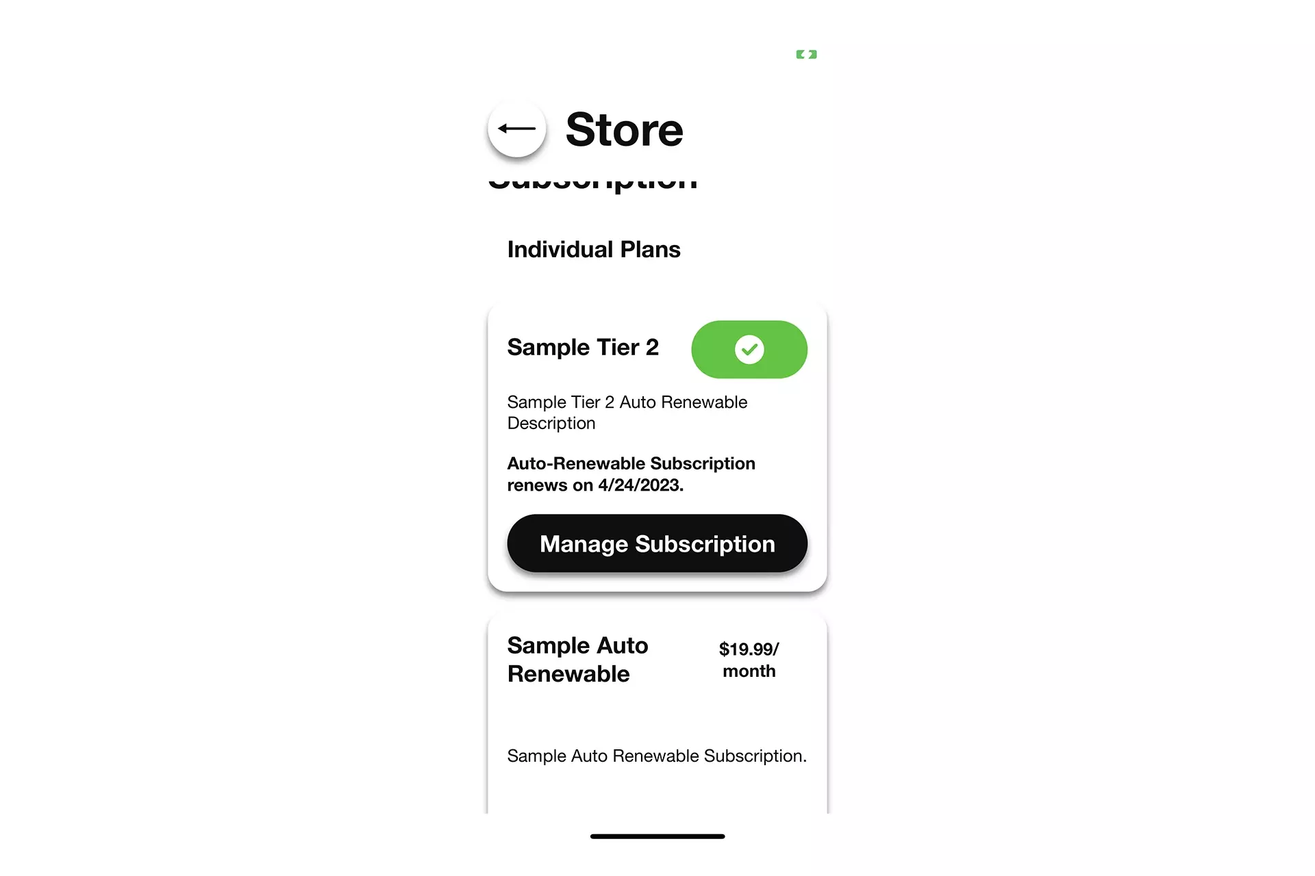 A screenshot of an iOS app showing a completed purchase.