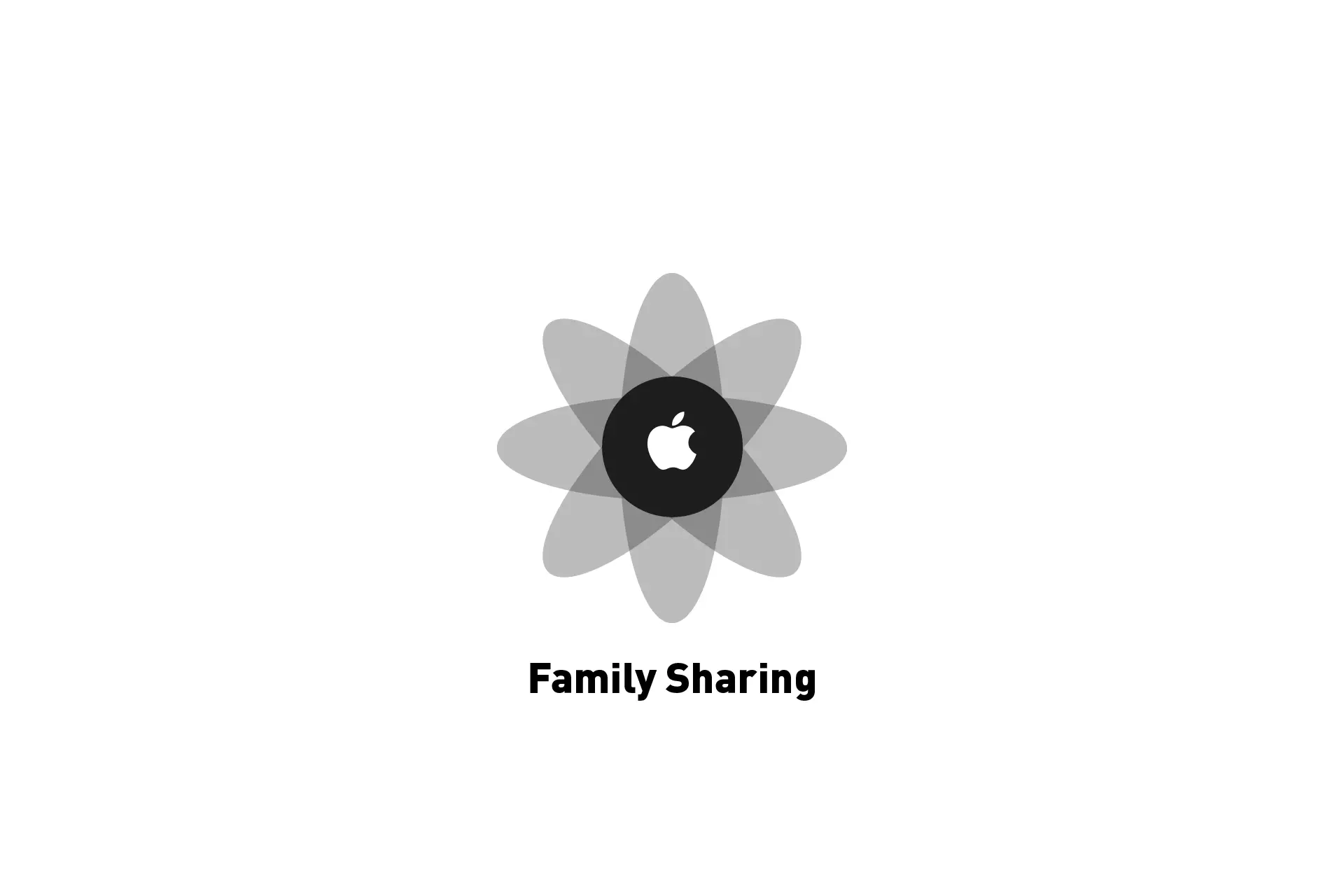 A flower that represents Apple with the text "Family Sharing" beneath it.