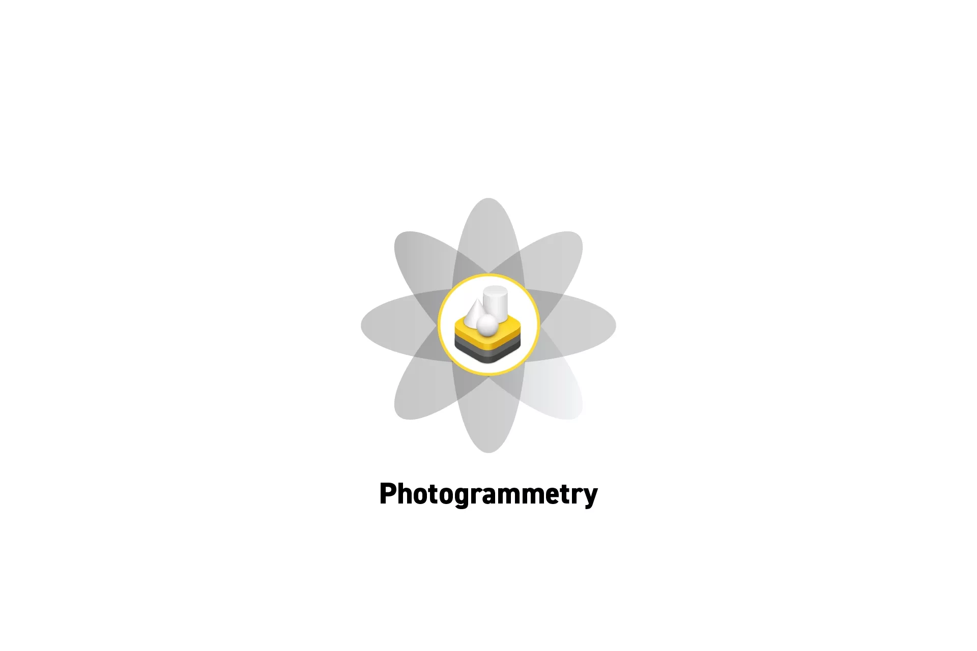 A flower that represents RealityKit with the text "Photogrammetry" beneath it.