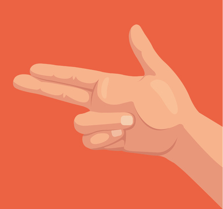 A illustration of a hand making a gun gesture, with the intentional of using the flick of the index and middle finger to signal the turn of a page.