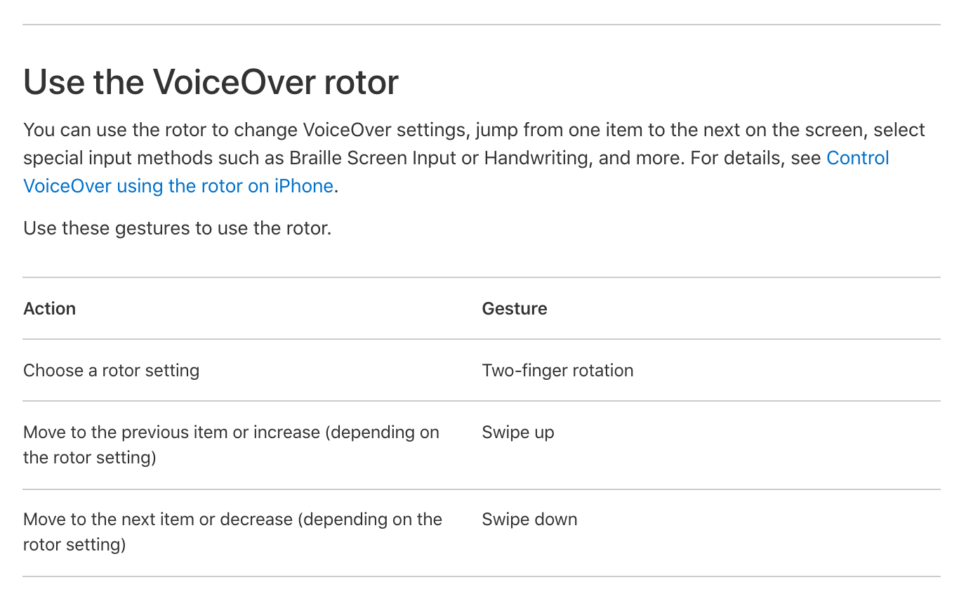 An image showing how you how you can change settings using Rotor when VoiceOver is on.