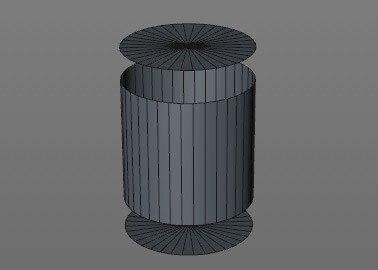 An exploded 3d cylinder to show how meshes map to objects.