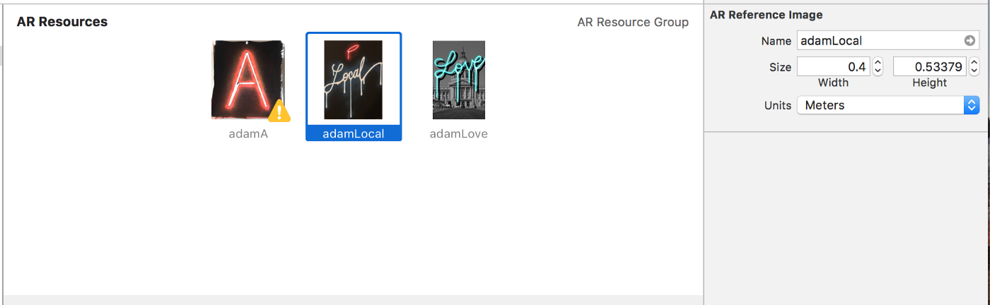 A screenshot of XCode's AR Assets.