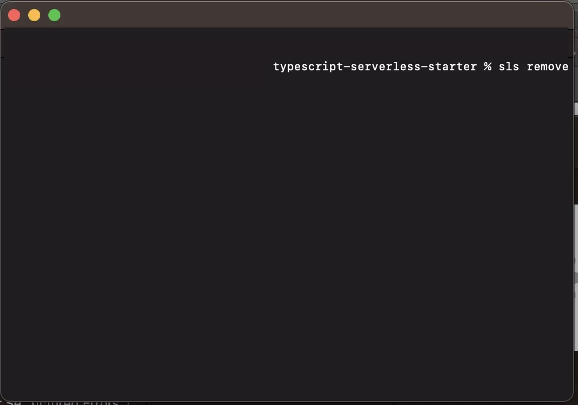 A screenshot of terminal running sls remove at the current directory of the project.