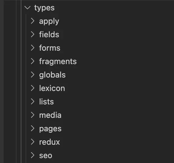 A screenshot of our VSCode folder structure for Types